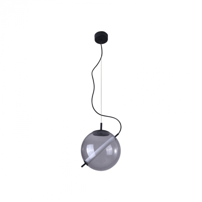 Pendente Flavo Vetri Metal Preto Fosco Vidro Fumê e Leitoso 16 watts 3000K Ø250X1200mm FP1340FM