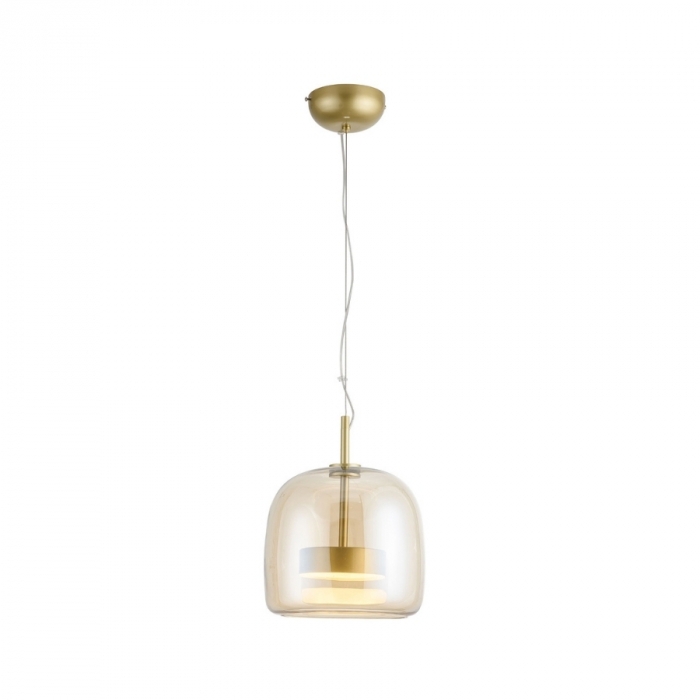 Pendente Flavo Vetri Metal Dourado Fosco Vidro Âmbar 12 watts 3000K Ø260X330mm FP1320DF