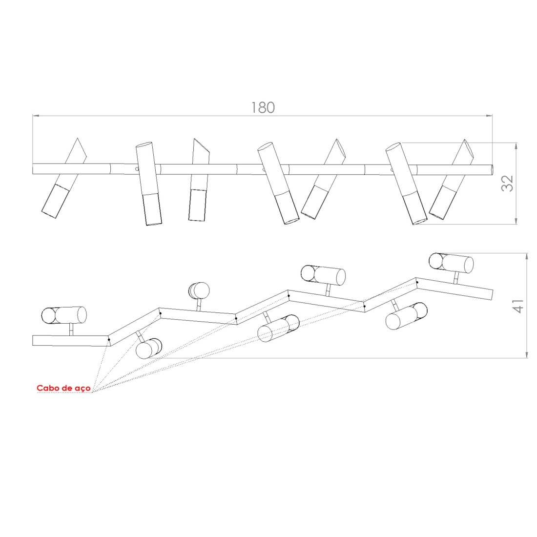 Pendente Golden Art Taq 7L Mini Dicróica 1800x320x410mm T2422-7PI (Designer Tadeu Omae)
