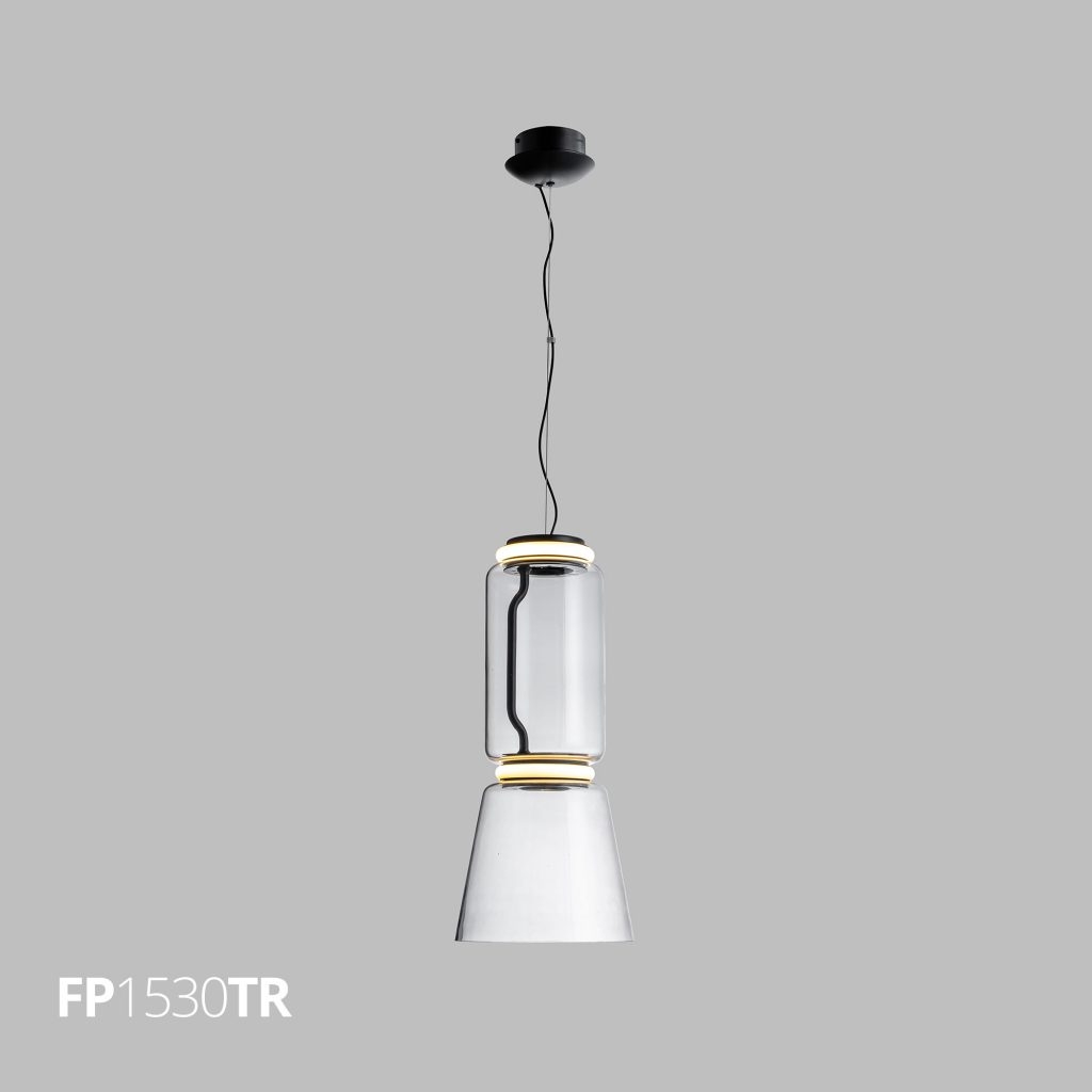 Pendente Flavo Vetri Metal Preto Fosco Vidro Transparente 8 watts 3000K Ø260X580mm FP1530TR