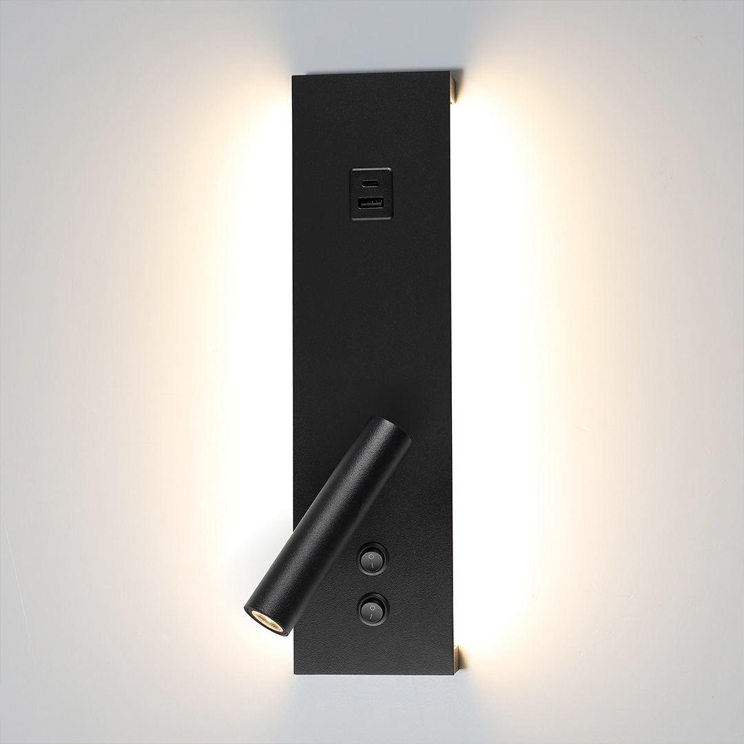 Arandela Nordecor Enna 12 watts 3000K USB Bivolt Preto 300x80x10mm 2851