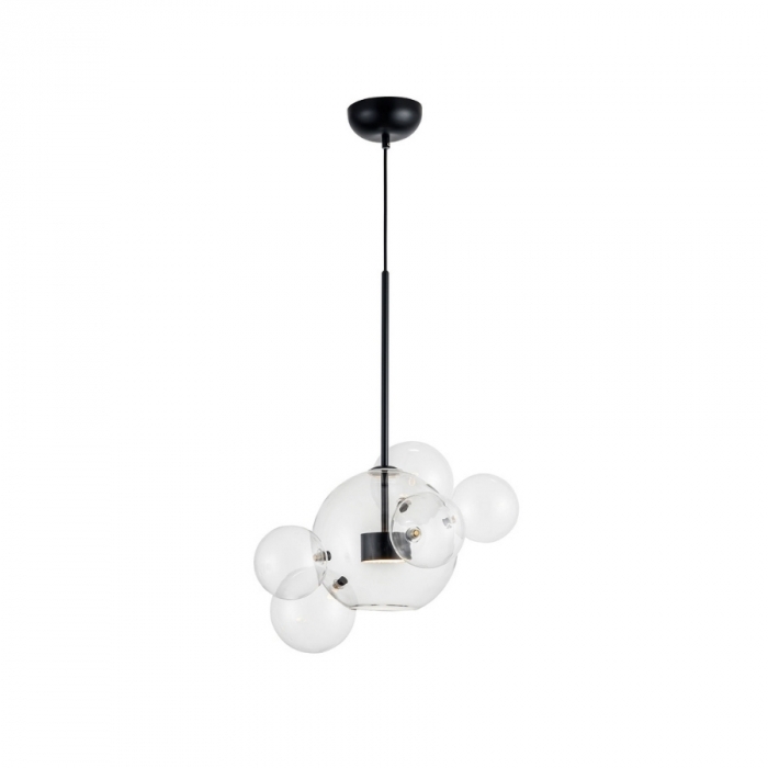 Pendente Flavo Vetri Metal Preto Fosco Vidro Transparente 6 watts 3000K Ø480X690mm FP1130PF