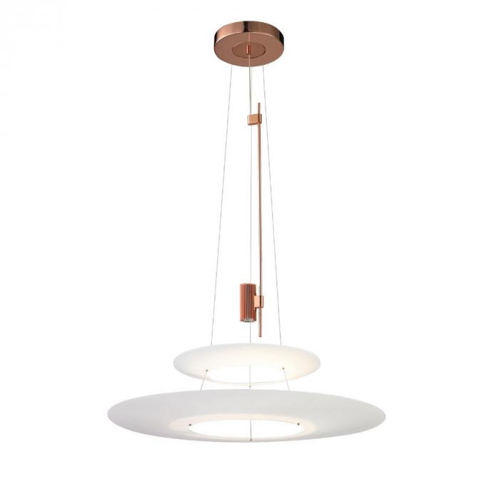 Pendente Flavo Aura Metal Cobre Brilhante Acrílico Branco 2x 5 watts 3000K Ø700X775mm FP1550CB