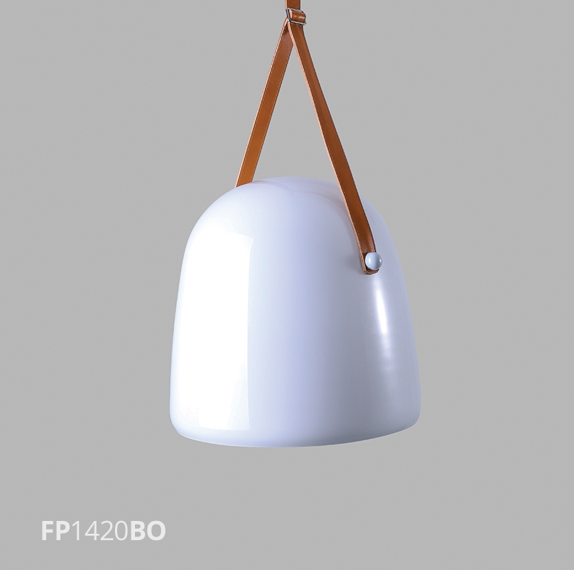 Pendente Flavo Pelle Metal Branco Brilho Couro e Vidro Opaco 16 watts 3000K Ø390X390mm FP1420BO