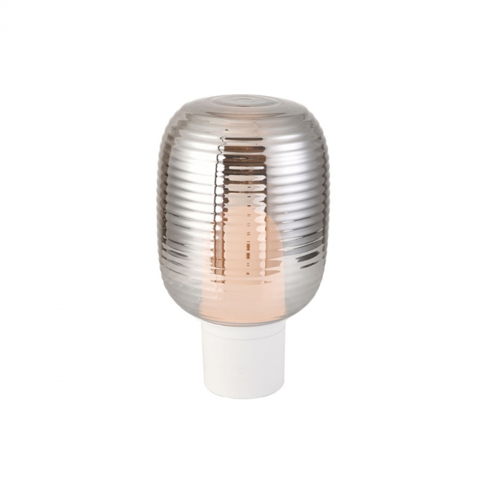 Luminária de Mesa Flavo Vetri Metal Branco Vidro Fumê 1L E27 395XØ220mm FT1310FM