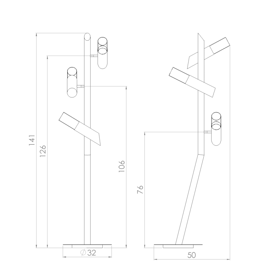 Luminária de Piso Golden Art Taq 3L Mini Dicróica 1410x500mm C2422PI (Designer Tadeu Omae)