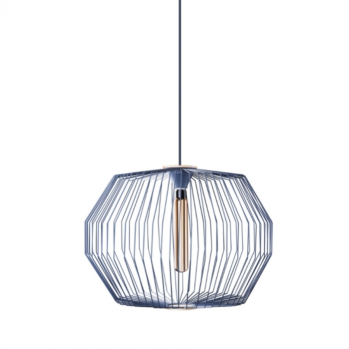 Pendente Flavo Filo Metal Azul Madeira Clara 1L E27 Ø600X469mm FP1090AT