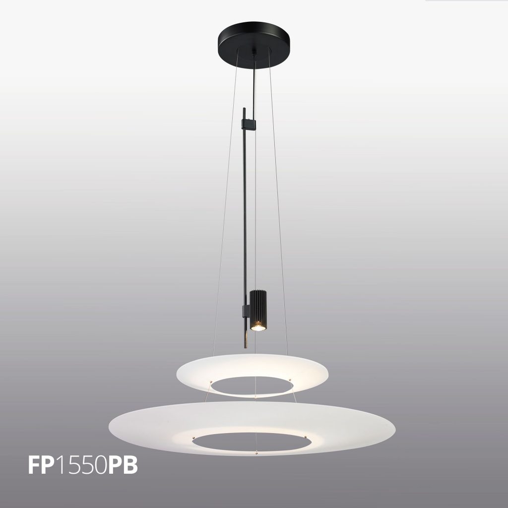 Pendente Flavo Aura Metal Preto Brilhante e Acrílico Branco 2x 5 watts 3000K Ø700x775mm FP1550PB