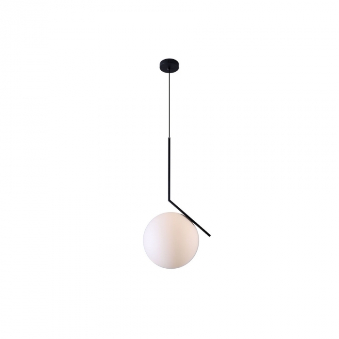 Pendente Flavo Lattea Metal Preto Fosco Vidro Leitoso 1L E27 1200X300X370mm FP1360PF