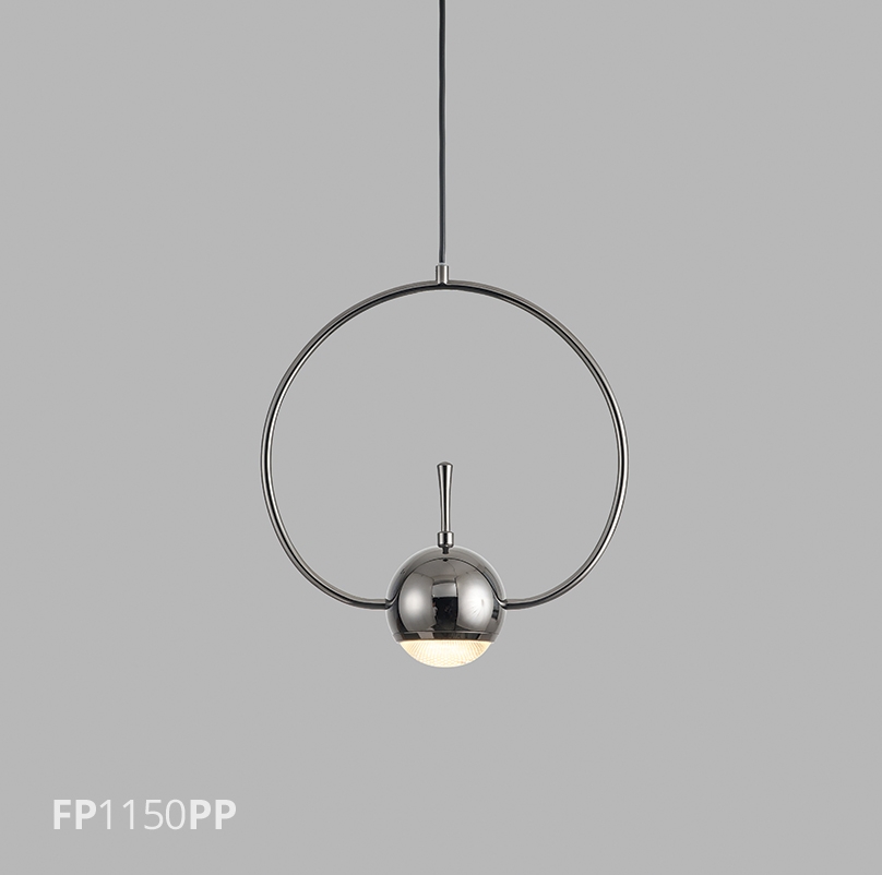 Pendente Flavo Anelli Metal Preto Perolizado e Difusor em Vidro 5 watts 3000K 400X300X100mm FP1150PP