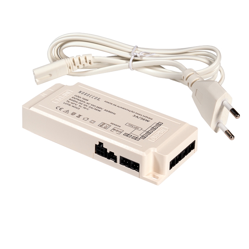 Fonte 12V Nordecor para Móveis 3A 36 watts Bivolt IP20 119x53x20mm 7209