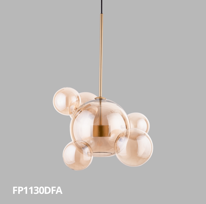 Pendente Flavo Vetri Metal Dourado Fosco Vidro Âmbar 6 watts 3000K Ø480X690mm FP1130DFA