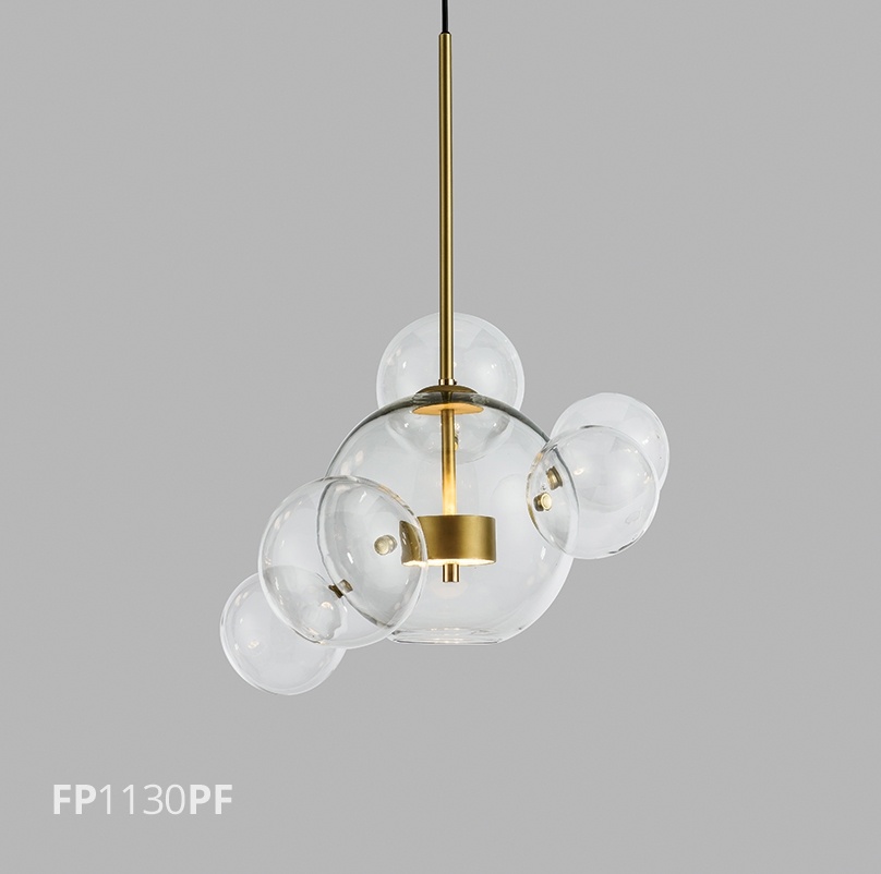 Pendente Flavo Vetri Metal Preto Fosco Vidro Transparente 6 watts 3000K Ø480X690mm FP1130PF