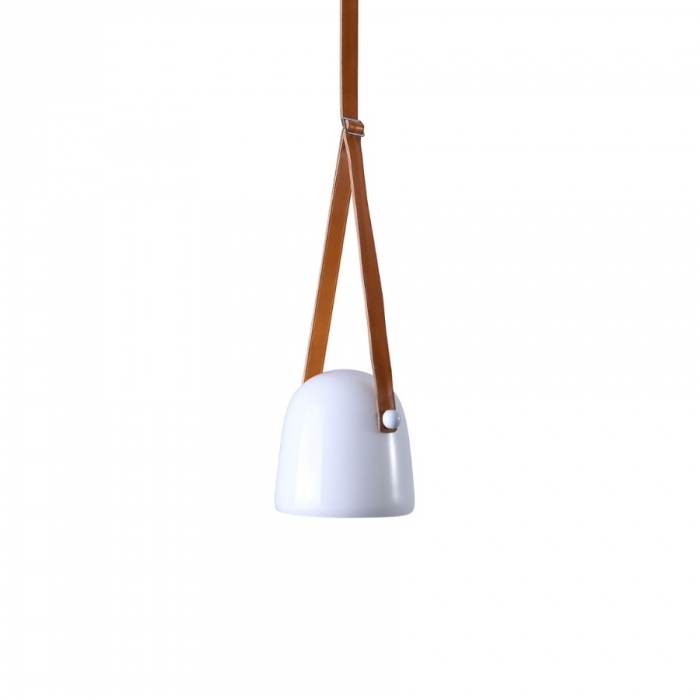 Pendente Flavo Pelle Metal Branco Brilho Couro e Vidro Opaco 16 watts 3000K Ø200X200mm FP1430BO