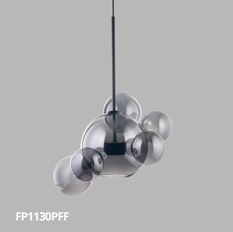Pendente Flavo Vetri Metal Preto Fosco Vidro Fumê 6 watts 3000K Ø480X690mm FP1130PFF