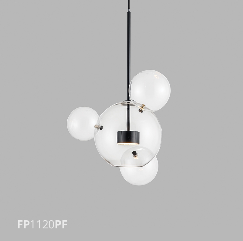 Pendente Flavo Vetri Metal Preto Fosco Vidro Transparente 6 watts 3000K Ø480X690mm FP1120PF