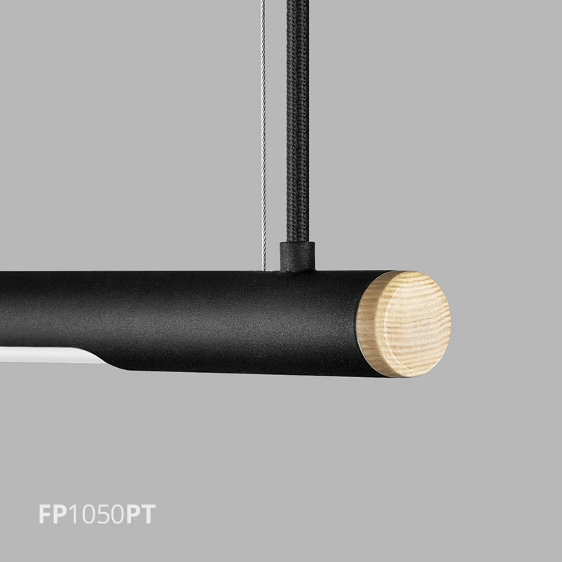 Pendente Flavo Lavoro Metal Preto Texturizado Madeira Escura 20 watts 3000K 2000X1300X30mm FP1050PT