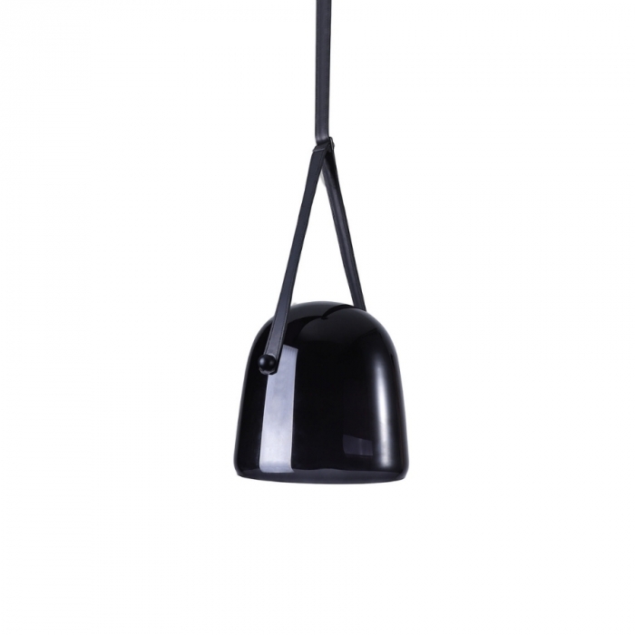 Pendente Flavo Pelle Metal Preto Fosco Couro e Vidro Fumê e Leitoso 16 watts 3000K Ø390X390mm FP1420FM