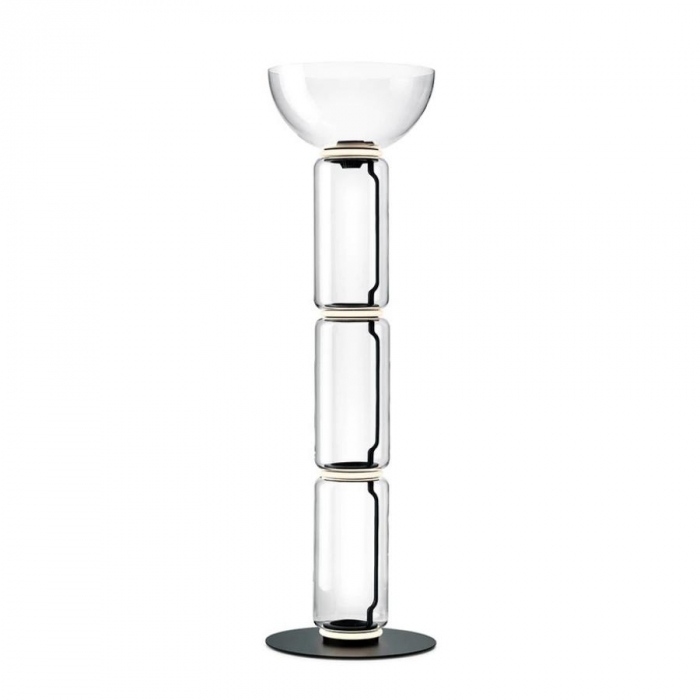 Luminária de Piso Flavo Vetri Metal Preto Fosco Vidro Transparente 13 watts 3000K 1180XØ400mm FF1540TR