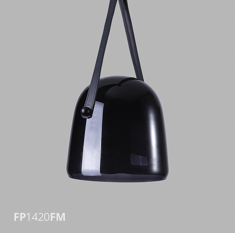 Pendente Flavo Pelle Metal Preto Fosco Couro e Vidro Fumê e Leitoso 16 watts 3000K Ø390X390mm FP1420FM