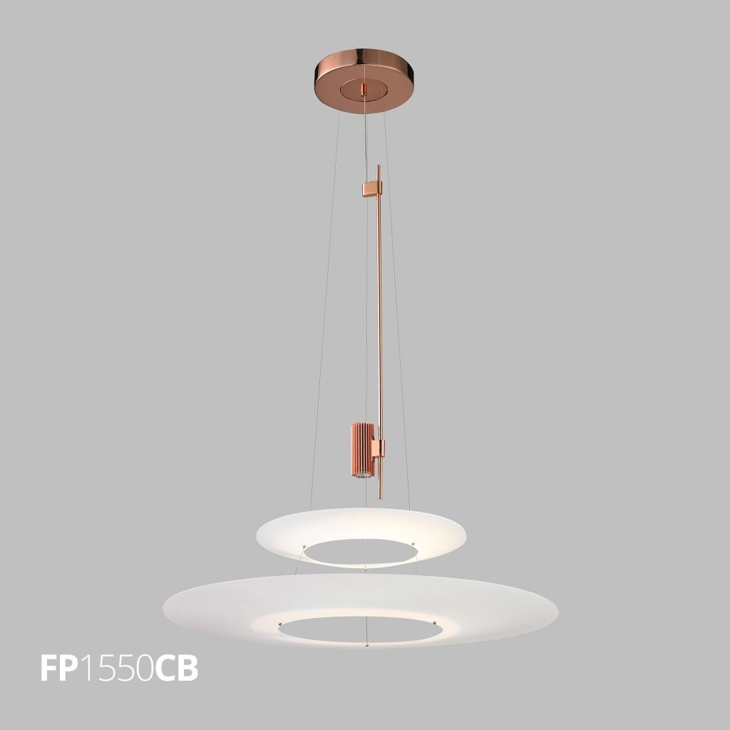 Pendente Flavo Aura Metal Cobre Brilhante Acrílico Branco 2x 5 watts 3000K Ø700X775mm FP1550CB