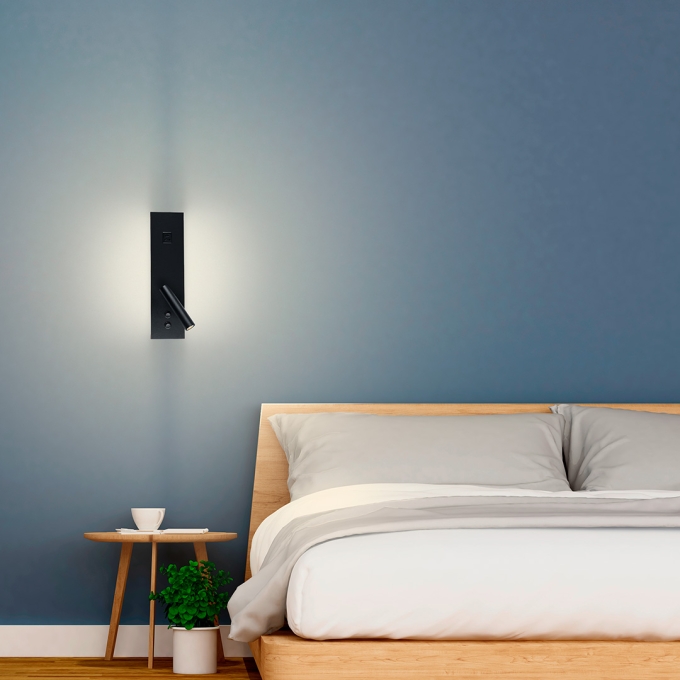 Arandela Nordecor Enna 12 watts 3000K USB Bivolt Preto 300x80x10mm 2851