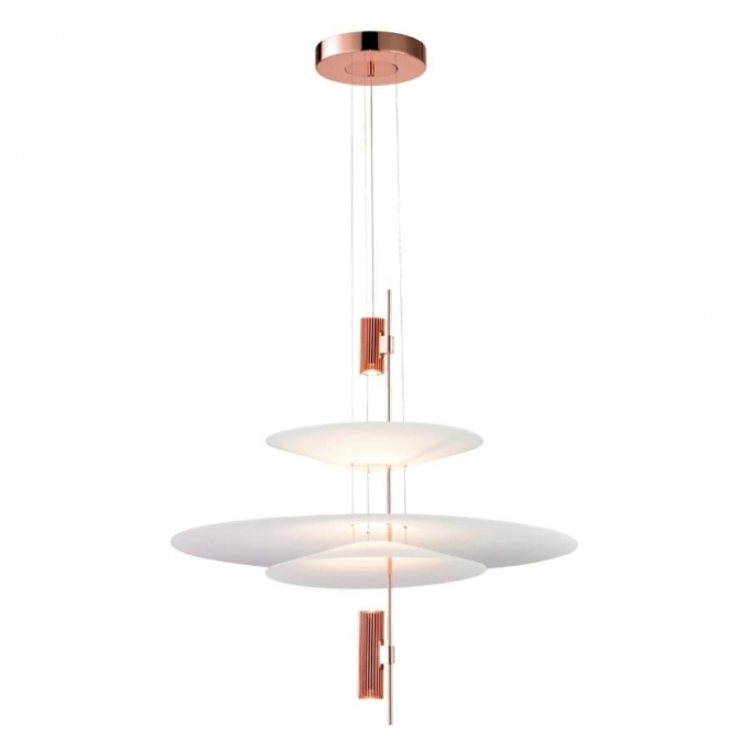 Pendente Flavo Aura Metal Cobre Brilhante Acrílico Branco 3x 5 watts 3000K Ø700X890mm FP1570CB