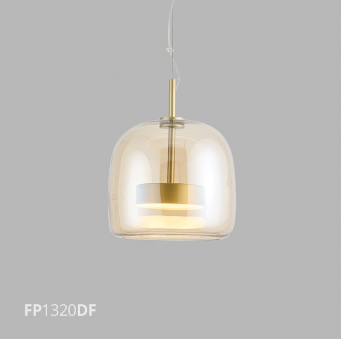 Pendente Flavo Vetri Metal Dourado Fosco Vidro Âmbar 12 watts 3000K Ø260X330mm FP1320DF