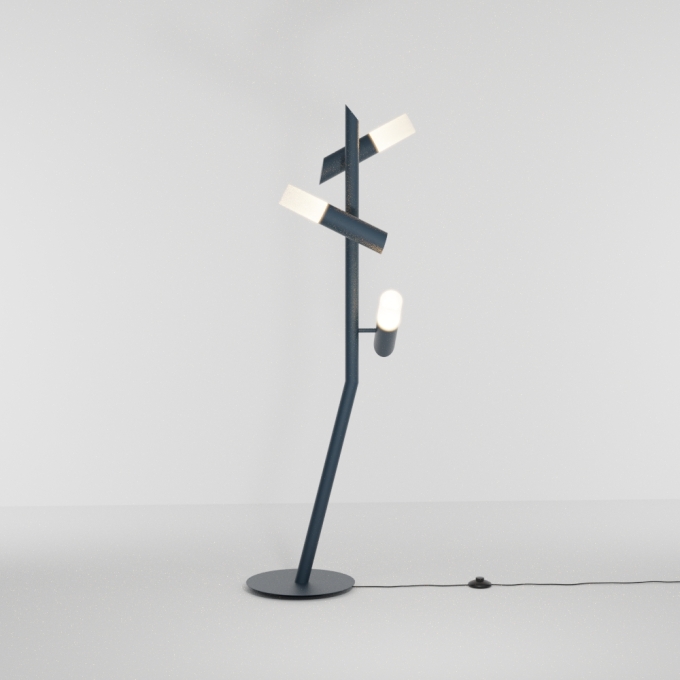 Luminária de Piso Golden Art Taq 3L Mini Dicróica 1410x500mm C2422PI (Designer Tadeu Omae)