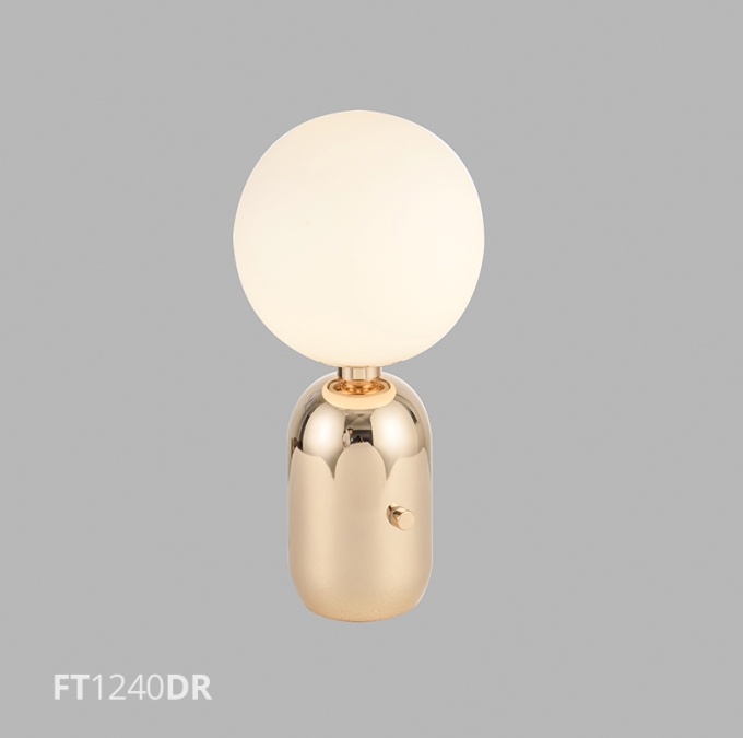 Abajur Flavo Lattea Metal Dourado Brilho Vidro Leitoso 1L E14 395XØ200mm FT1240DB