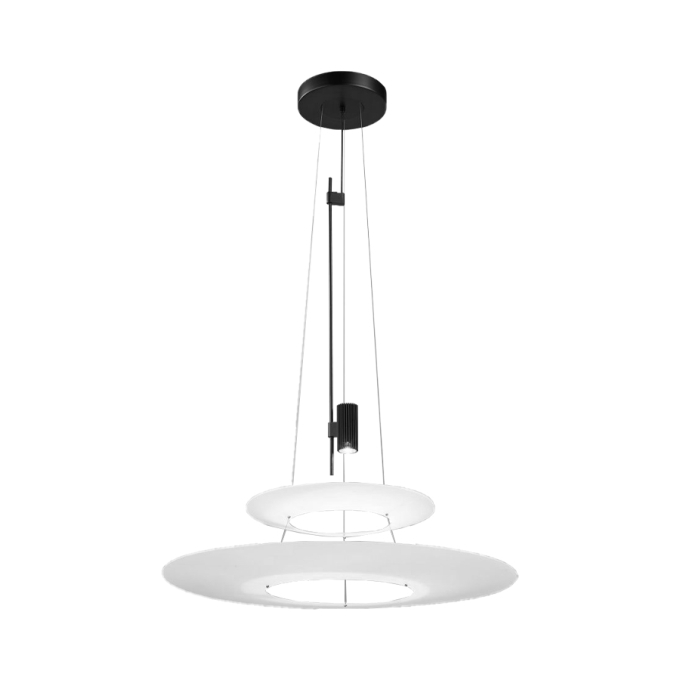 Pendente Flavo Aura Metal Preto Brilhante e Acrílico Branco 2x 5 watts 3000K Ø700x775mm FP1550PB