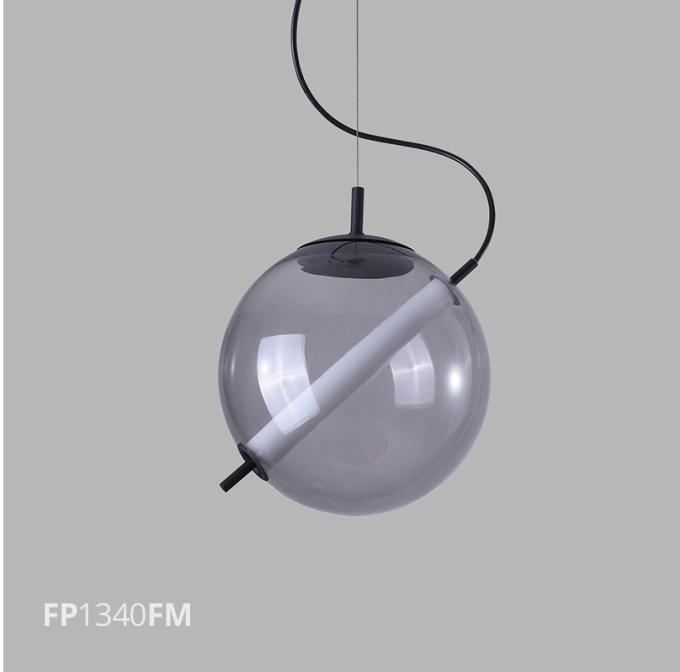 Pendente Flavo Vetri Metal Preto Fosco Vidro Fumê e Leitoso 16 watts 3000K Ø250X1200mm FP1340FM