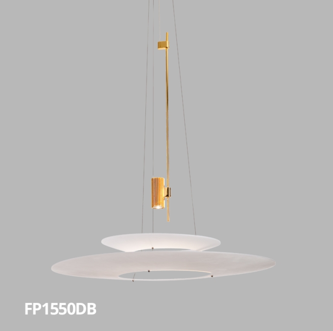 Pendente Flavo Aura Metal Dourado Brilhante Acrílico Branco 2x 5 watts 3000K Ø700X775mm FP1550DB