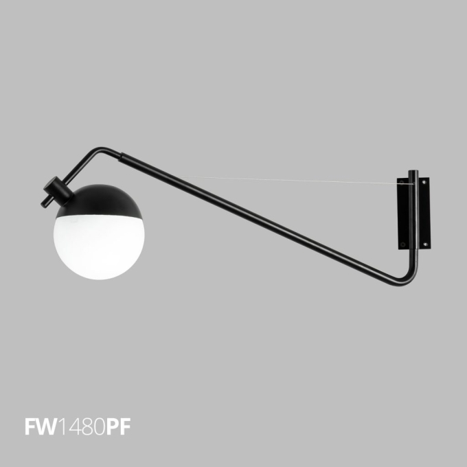 Arandela Flavo Lattea Metal Preto Fosco Vidro Leitoso 1L G9 180X120X600mm FW1480PF