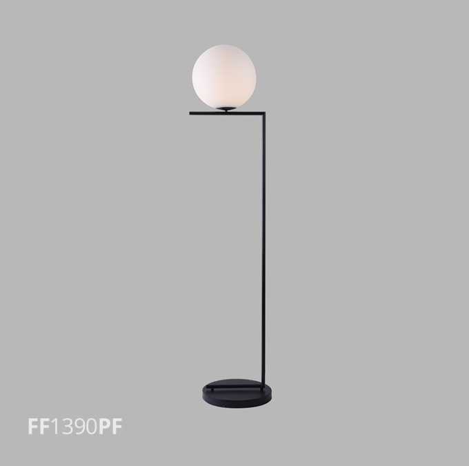 Luminária de Piso Flavo Lattea Metal Preto Fosco Vidro Leitoso 1L E27 Ø300x1630mm FF1390PF