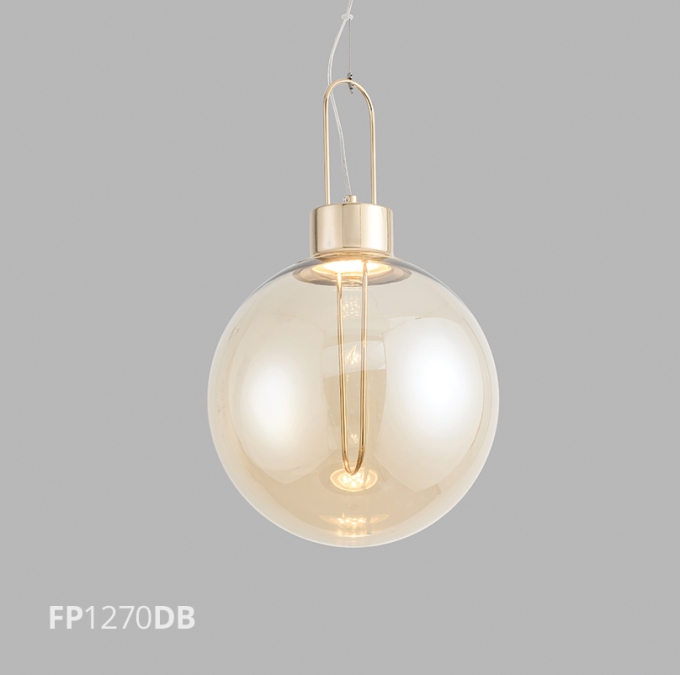 Pendente Flavo Vetri Metal Dourado Brilho Vidro Âmbar 5 watts 3000K Ø400X590mm FP1270DB