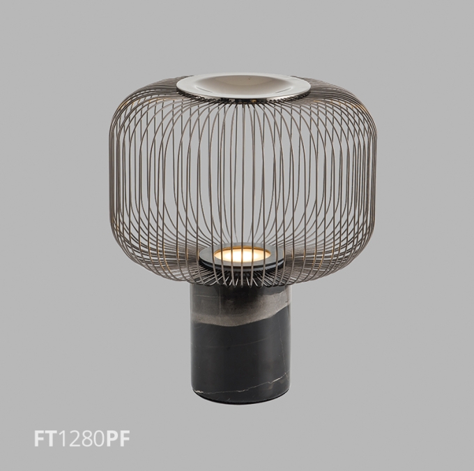 Luminária de Mesa Flavo Pietre Metal Preto Fosco Base em Mármore 1L GU10 355XØ300mm FP1280PF