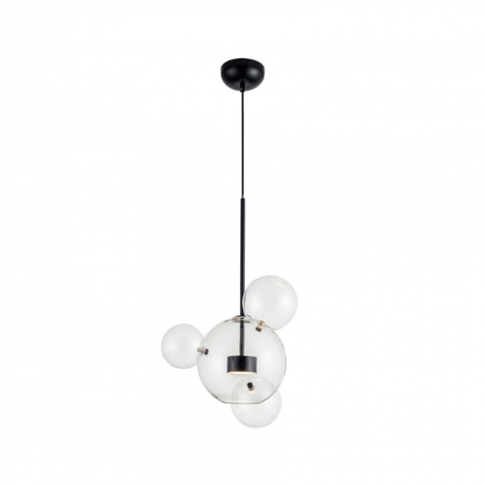 Pendente Flavo Vetri Metal Preto Fosco Vidro Transparente 6 watts 3000K Ø480X690mm FP1120PF