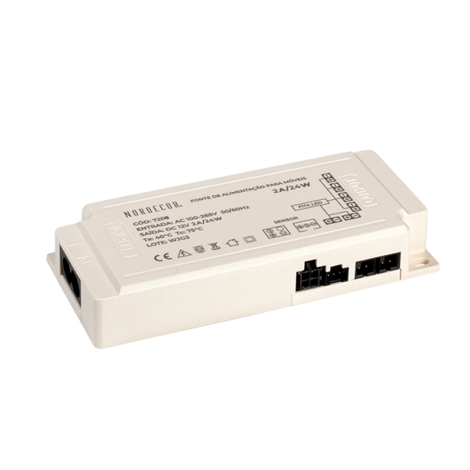Fonte 12V Nordecor para Móveis 2A 24 watts Bivolt IP20 119x53x20mm 7208