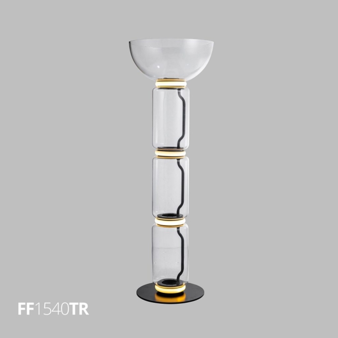 Luminária de Piso Flavo Vetri Metal Preto Fosco Vidro Transparente 13 watts 3000K 1180XØ400mm FF1540TR