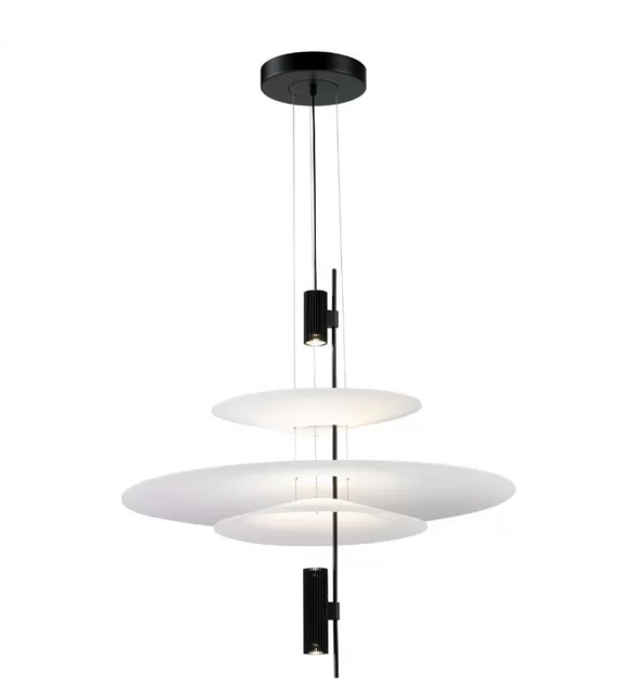 Pendente Flavo Aura Metal Preto Brilhante Acrílico Branco 3x 5 watts 3000K Ø700X890mm FP1570PB
