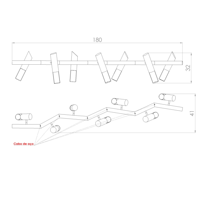 Pendente Golden Art Taq 7L Mini Dicróica 1800x320x410mm T2422-7PI (Designer Tadeu Omae)