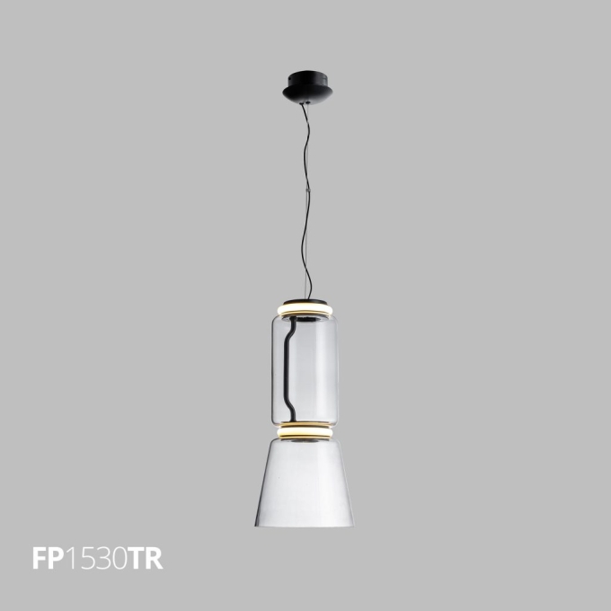 Pendente Flavo Vetri Metal Preto Fosco Vidro Transparente 8 watts 3000K Ø260X580mm FP1530TR