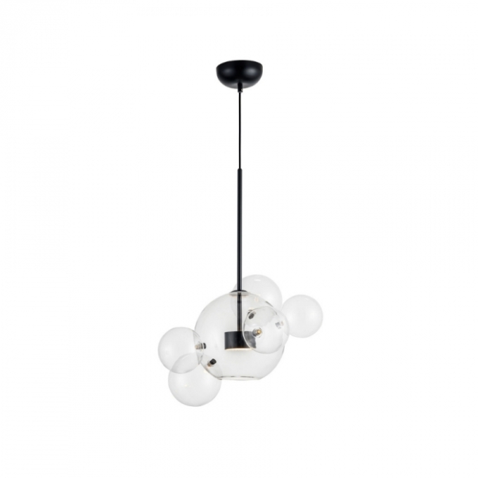 Pendente Flavo Vetri Metal Preto Fosco Vidro Transparente 6 watts 3000K Ø480X690mm FP1130PF