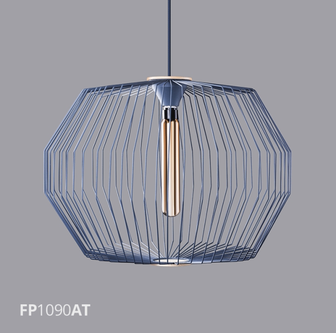 Pendente Flavo Filo Metal Azul Madeira Clara 1L E27 Ø600X469mm FP1090AT