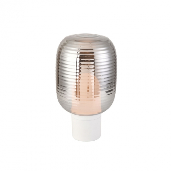 Luminária de Mesa Flavo Vetri Metal Branco Vidro Fumê 1L E27 395XØ220mm FT1310FM