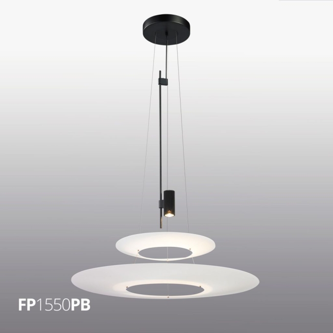 Pendente Flavo Aura Metal Preto Brilhante e Acrílico Branco 2x 5 watts 3000K Ø700x775mm FP1550PB