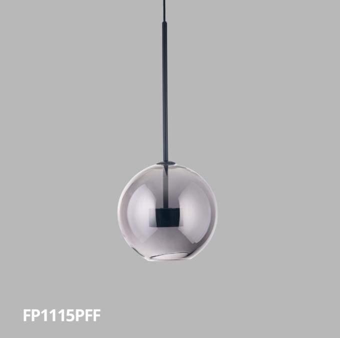 Pendente Flavo Vetri Metal Preto Fosco e Vidro Fumê 6 watts 3000K Ø250X240mm FP1115PFF
