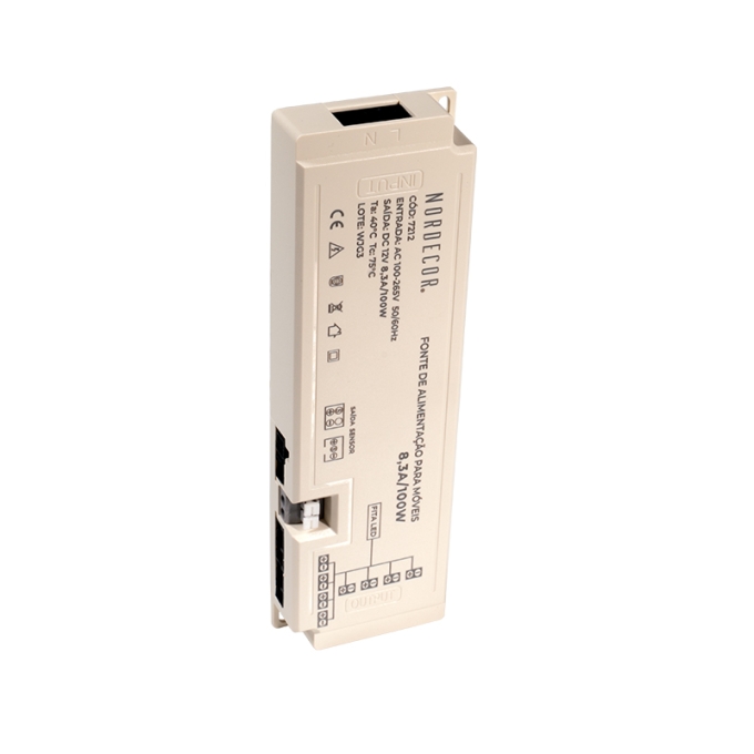 Fonte 12V Nordecor para Móveis 8,3A 100 watts Bivolt IP20 187x55x20mm 7212