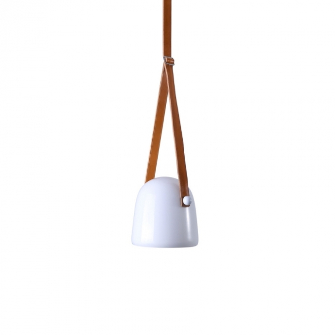 Pendente Flavo Pelle Metal Branco Brilho Couro e Vidro Opaco 16 watts 3000K Ø200X200mm FP1430BO